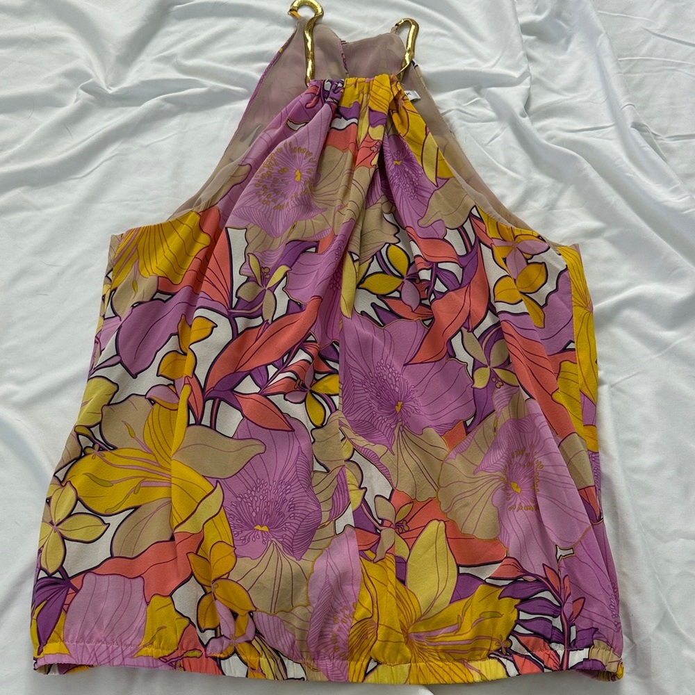 Trina Turk Floral Halter Top - Pink, Yellow, Gold